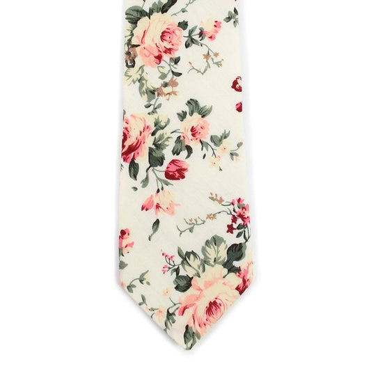 Blush Cream Cotton Floral Men's Skinny Tie - Blushes & Blooms