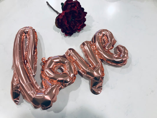 Rose gold "Love" balloon {25 x 42 inches} - Blushes & Blooms