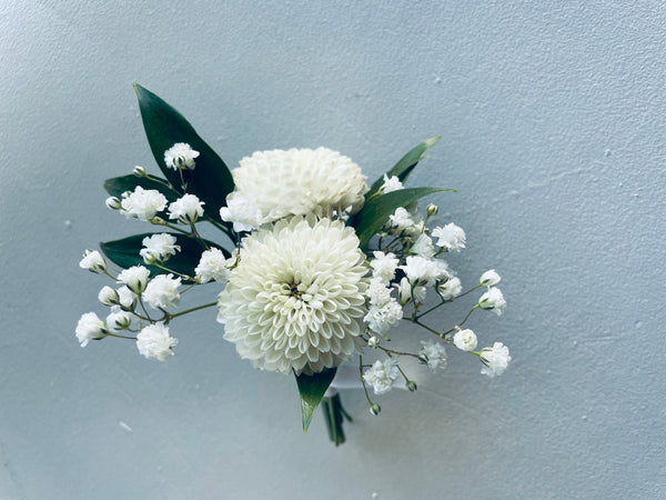 White Button & Greens Boutonniere