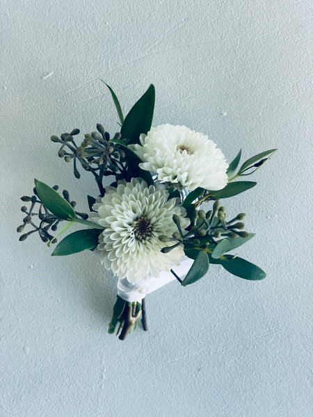 White Button & Greens Boutonniere