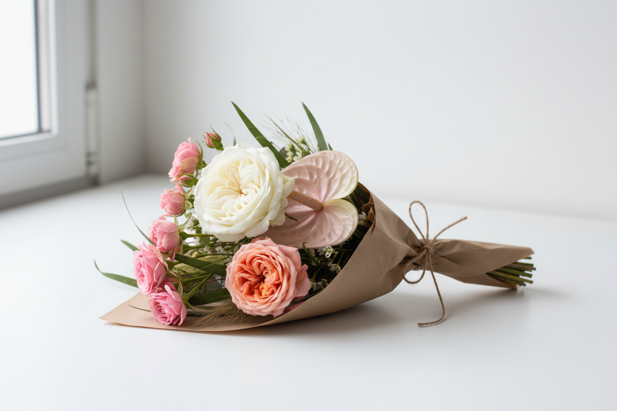 add a white garden rose, pink stray roses and a kahala rose