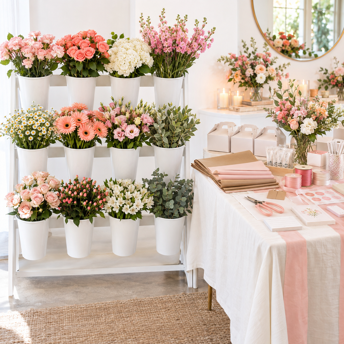 Blooms Bundle flower bar styled for a birthday or social celebration