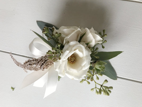 White Spray Rose Corsage - Blushes & Blooms