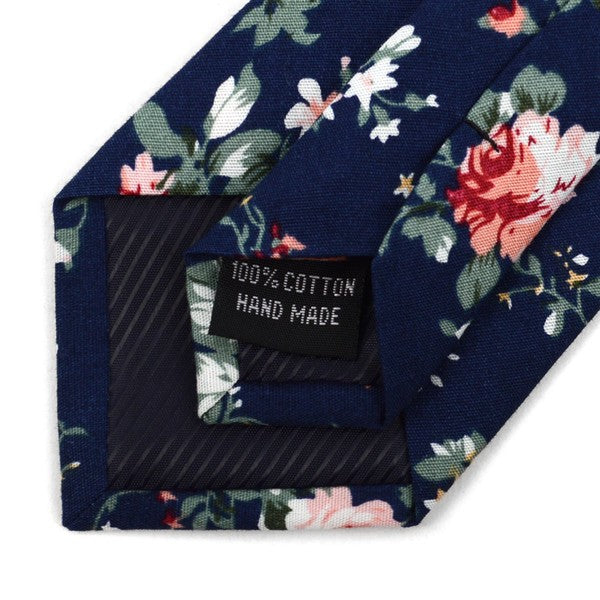 Navy Floral Cotton Men's Skinny Tie - Blushes & Blooms