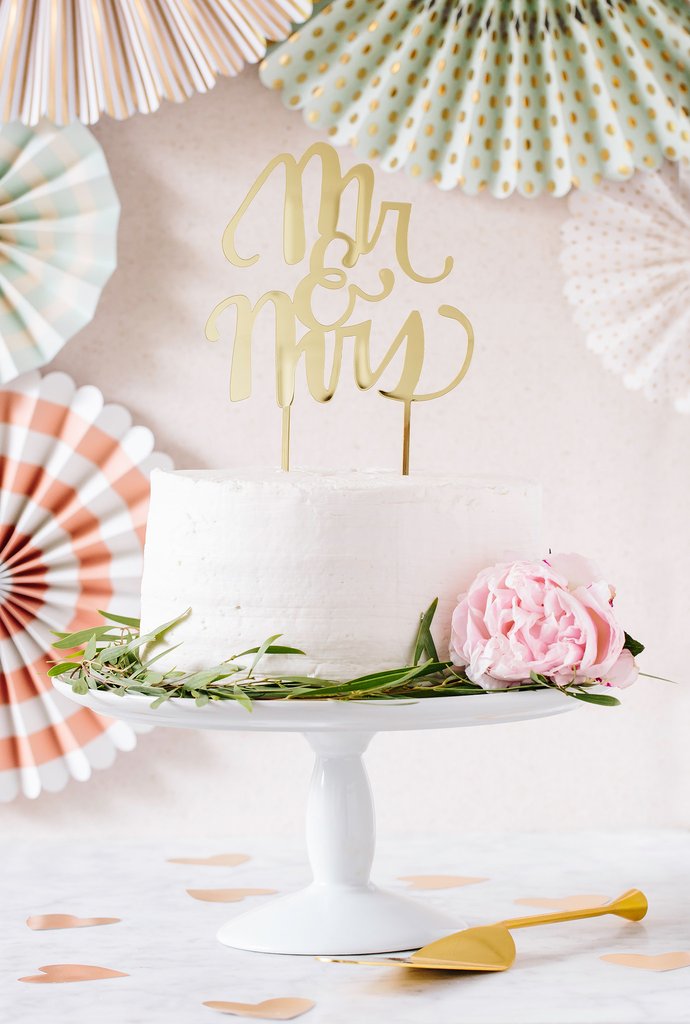 GOLD "MR. & MRS." CAKE TOPPER - Blushes & Blooms