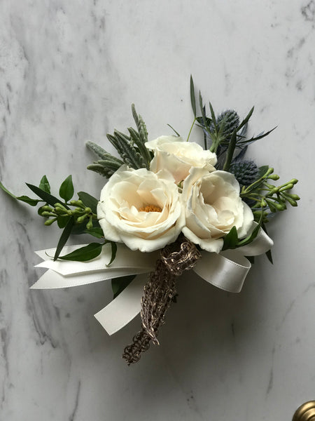 White Spray Rose Corsage - Blushes & Blooms