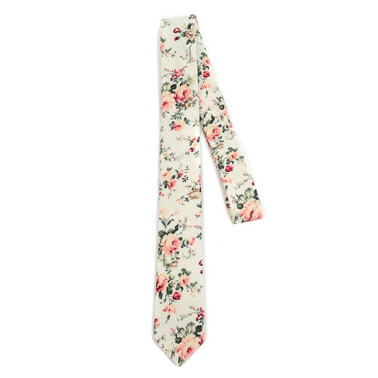 Blush Cream Cotton Floral Men's Skinny Tie - Blushes & Blooms