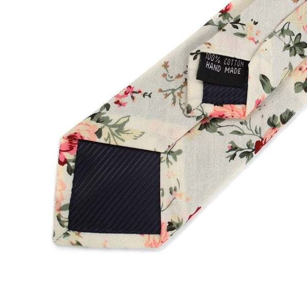 Blush Cream Cotton Floral Men's Skinny Tie - Blushes & Blooms