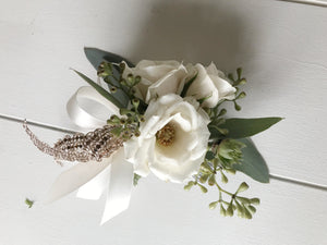 White Spray Rose Dance Corsage - Blushes & Blooms